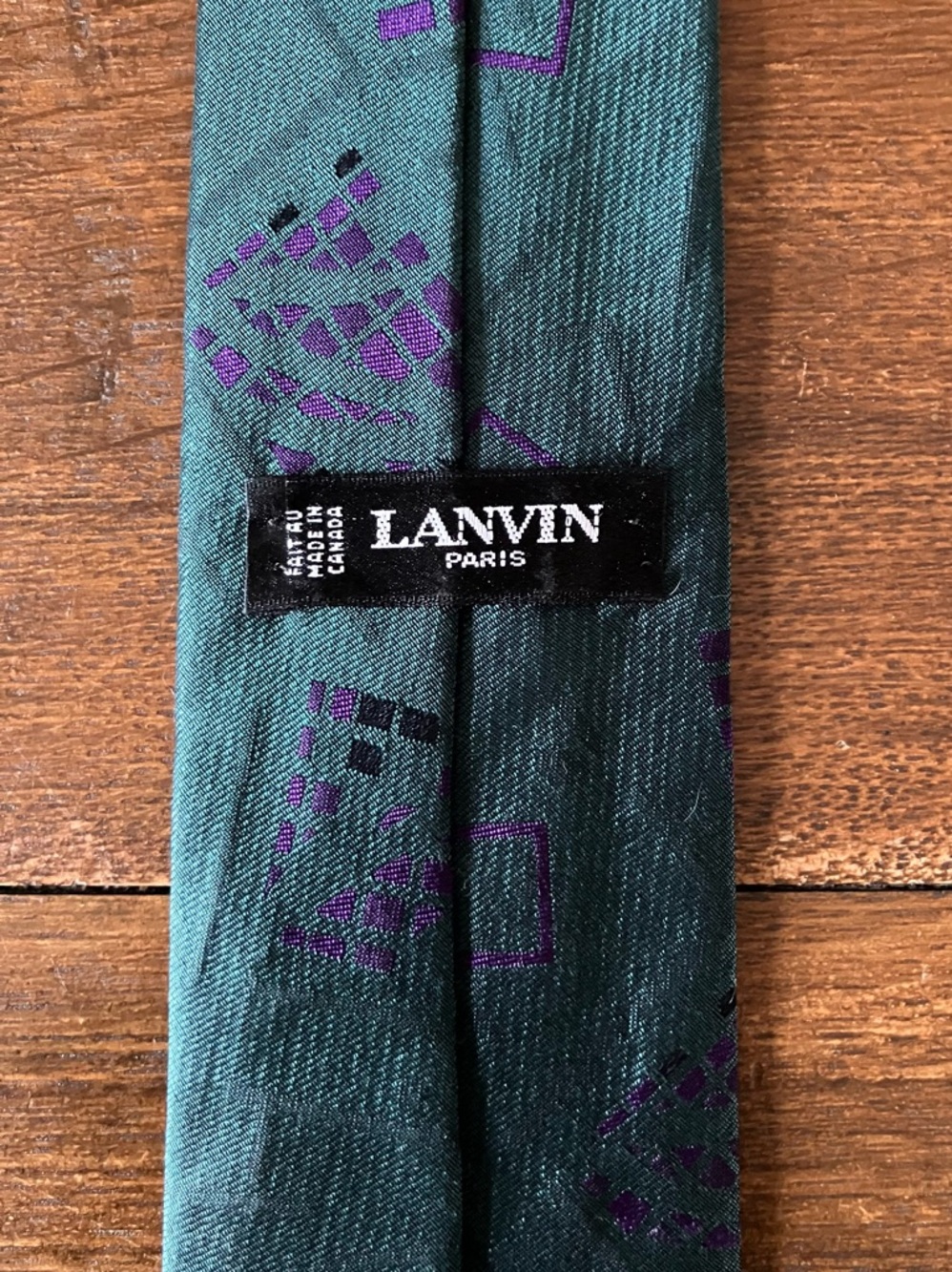 Vintage Lanvin Teal Tie with Tuquoise Geometric Pattern - Picture 3 of 5